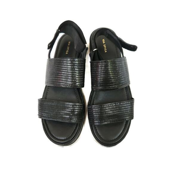 Via Spiga Gabourey2 Women's Black Leather Platform Sandals 8.5 - Picture 3 of 5